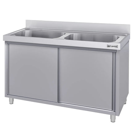 GGM Gastro Commercial Sink Cabinet ECO - 1600x700mm - with 2 bowls centre