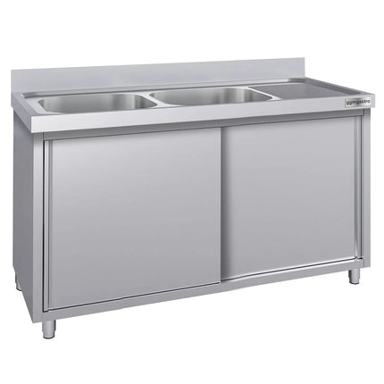 GGM Gastro Commercial Sink Cabinet ECO - 1600x700mm - with 2 bowls left-hand