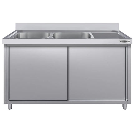 GGM Gastro Commercial Sink Cabinet ECO - 1600x700mm - with 2 bowls left-hand