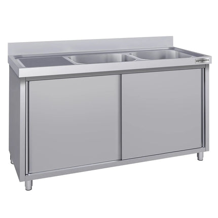 GGM Gastro Commercial Sink Cabinet ECO - 1600x700mm - with 2 bowls right-hand