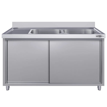 GGM Gastro Commercial Sink Cabinet ECO - 1600x700mm - with 2 bowls right-hand