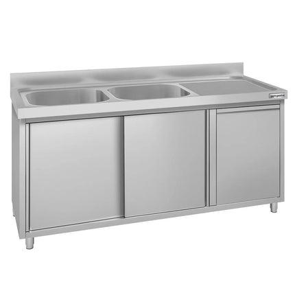 GGM Gastro Commercial Sink Cabinet ECO - 1600x700mm - with waste bin & 2 bowls left-hand