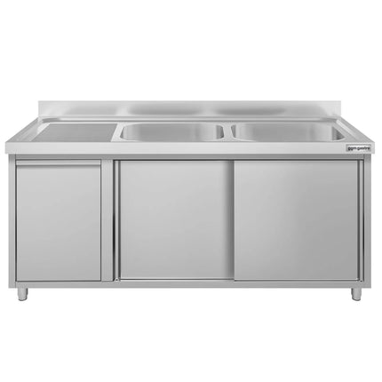 GGM Gastro Commercial Sink Cabinet ECO - 1600x700mm - with waste bin & 2 bowls right-hand