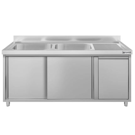 GGM Gastro Commercial Sink Cabinet ECO - 1600x700mm - with waste bin & 2 bowls left-hand