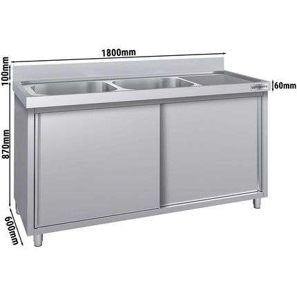 GGM Gastro Commercial Sink Cabinet ECO - 1800x600mm - with 2 bowls left-hand