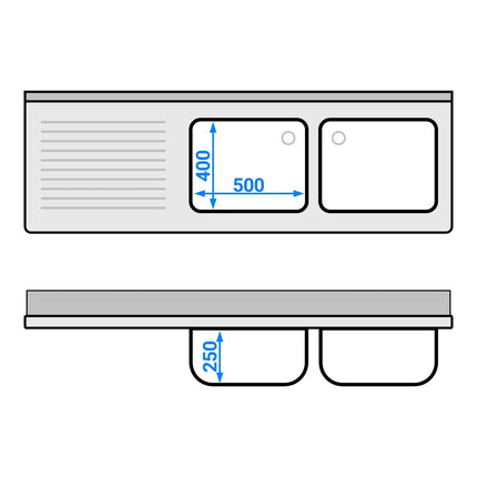 GGM Gastro Commercial Sink Cabinet ECO - 1800x600mm - with 2 bowls right-hand