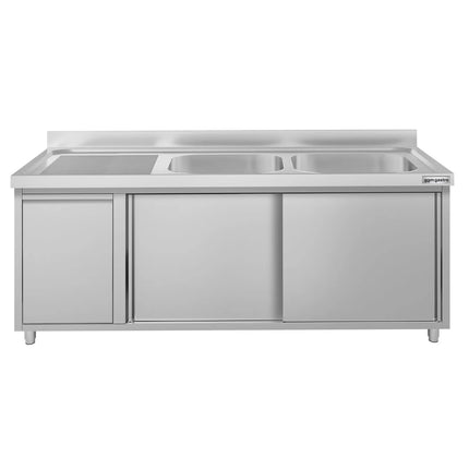 GGM Gastro Commercial Sink Cabinet ECO - 1800x600mm - with waste bin & 2 bowls right-hand