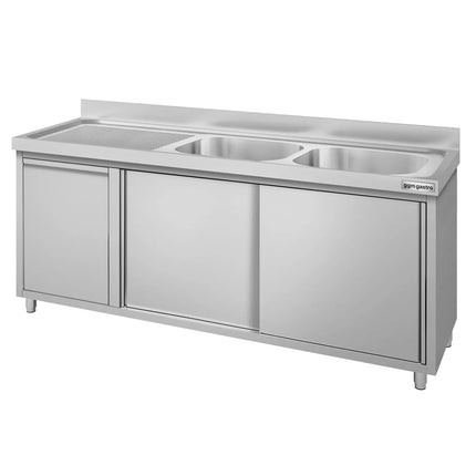 GGM Gastro Commercial Sink Cabinet ECO - 1800x600mm - with waste bin & 2 bowls right-hand
