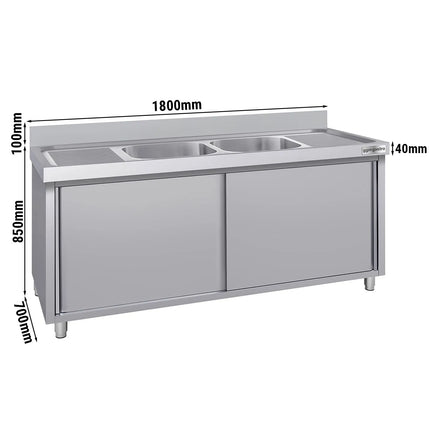 GGM Gastro Commercial Sink Cabinet ECO - 1800x700mm - with 2 bowls centre