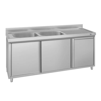 GGM Gastro Commercial Sink Cabinet ECO - 1800x700mm - with waste bin & 2 bowls left-hand