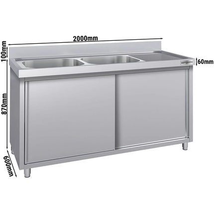 GGM Gastro Commercial Sink Cabinet ECO - 2000x600mm - 2 bowls