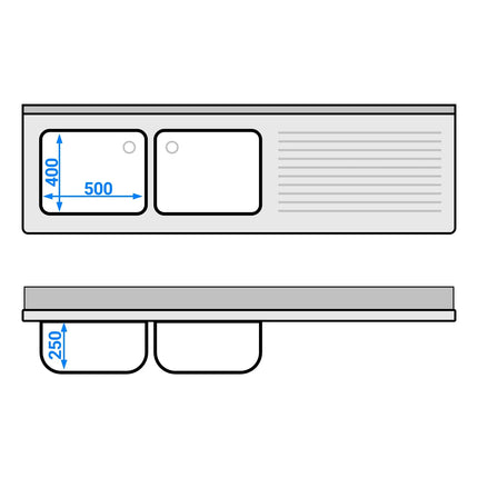 GGM Gastro Commercial Sink Cabinet ECO - 2000x600mm - 2 bowls