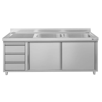 GGM Gastro Commercial Sink Cabinet ECO - 2000x600mm - 2 bowls centre - 3 drawers