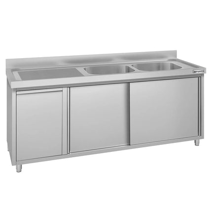 GGM Gastro Commercial Sink Cabinet ECO - 2000x600mm - with waste bin & 2 bowls right-hand