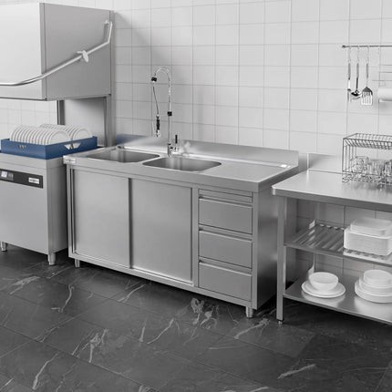 GGM Gastro Commercial Sink Cabinet ECO - 2000x700mm - 2 bowls left-hand - 3 drawers