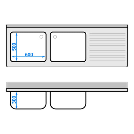 GGM Gastro Commercial Sink Cabinet ECO - 2000x700mm - with 2 bowls left-hand