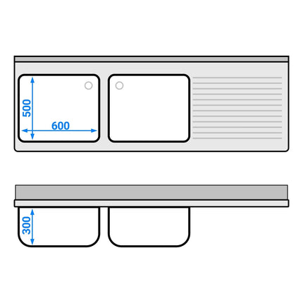 GGM Gastro Commercial Sink Cabinet ECO - 2000x700mm - with 2 bowls left-hand