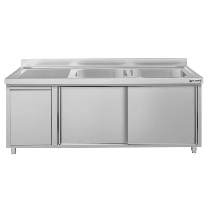 GGM Gastro Commercial Sink Cabinet ECO - 2000x700mm - with waste bin & 2 bowls centre