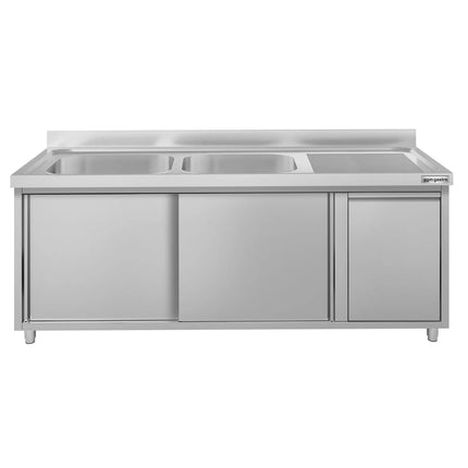 GGM Gastro Commercial Sink Cabinet ECO - 2000x700mm - with waste bin & 2 bowls centre