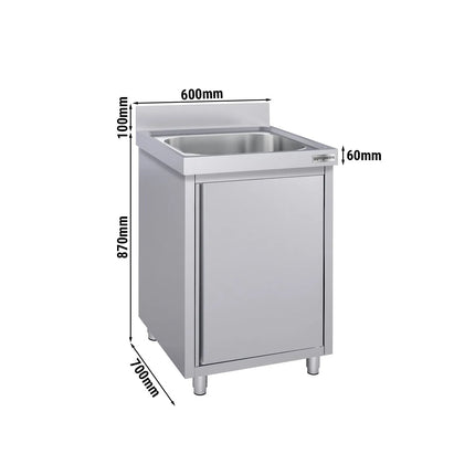 GGM Gastro Commercial Sink Cabinet ECO - 600x700mm - with 1 bowl centre
