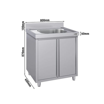 GGM Gastro Commercial Sink Cabinet ECO - 800x600mm - with 1 bowl centre