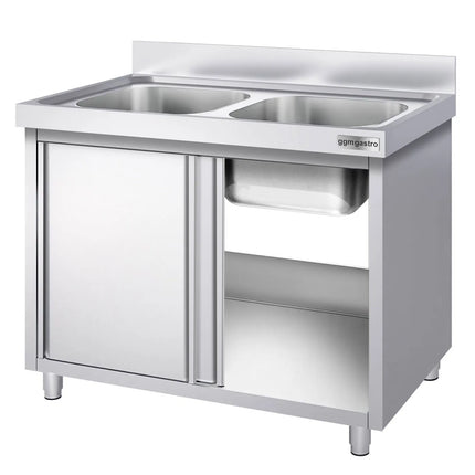 GGM Gastro Commercial Sink Cabinet PREMIUM - 1000x700mm - with 2 bowls centre