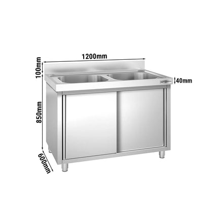 GGM Gastro Commercial Sink Cabinet PREMIUM - 1200x600mm - with 2 bowls centre