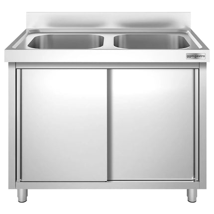 GGM Gastro Commercial Sink Cabinet PREMIUM - 1200x600mm - with 2 bowls centre
