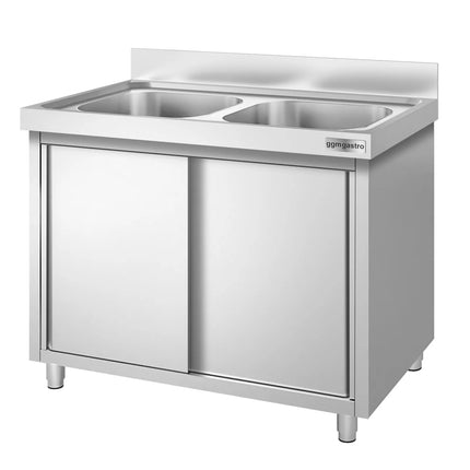 GGM Gastro Commercial Sink Cabinet PREMIUM - 1200x600mm - with 2 bowls centre