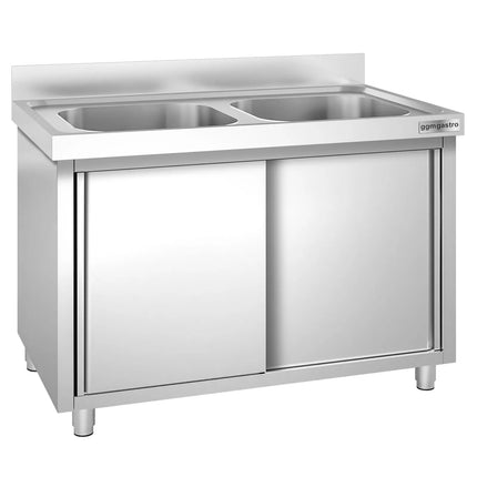 GGM Gastro Commercial Sink Cabinet PREMIUM - 1200x700mm - with 2 bowls centre