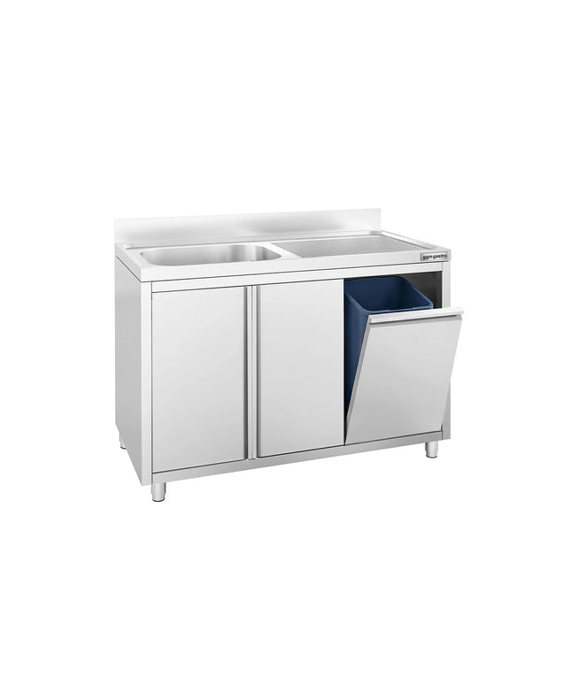 GGM Gastro Commercial Sink Cabinet PREMIUM - 1200x700mm - with waste bin & 1 bowl left-hand
