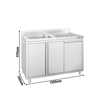 GGM Gastro Commercial Sink Cabinet PREMIUM - 1200x700mm - with waste bin & 1 bowl left-hand