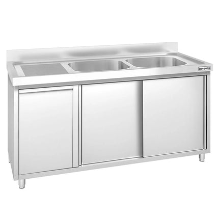 GGM Gastro Commercial Sink Cabinet PREMIUM - 1400x600mm - with waste bin & 2 bowls right-hand