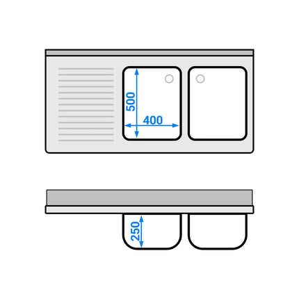 GGM Gastro Commercial Sink Cabinet PREMIUM - 1400x700mm - with 2 bowls right-hand