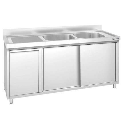GGM Gastro Commercial Sink Cabinet PREMIUM - 1600x600mm - with waste bin & 2 bowls right-hand