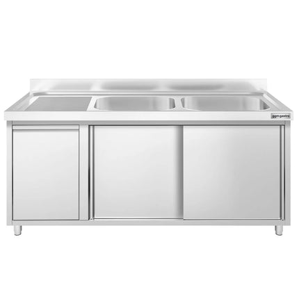 GGM Gastro Commercial Sink Cabinet PREMIUM - 1600x600mm - with waste bin & 2 bowls right-hand