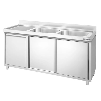 GGM Gastro Commercial Sink Cabinet PREMIUM - 1600x600mm - with waste bin & 2 bowls right-hand