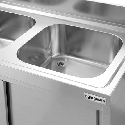 GGM Gastro Commercial Sink Cabinet PREMIUM - 1600x600mm - with waste bin & 2 bowls right-hand