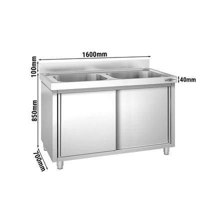 GGM Gastro Commercial Sink Cabinet PREMIUM - 1600x700mm - with 2 bowls centre