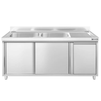 GGM Gastro Commercial Sink Cabinet PREMIUM - 1600x700mm - with waste bin & 2 bowls left-hand
