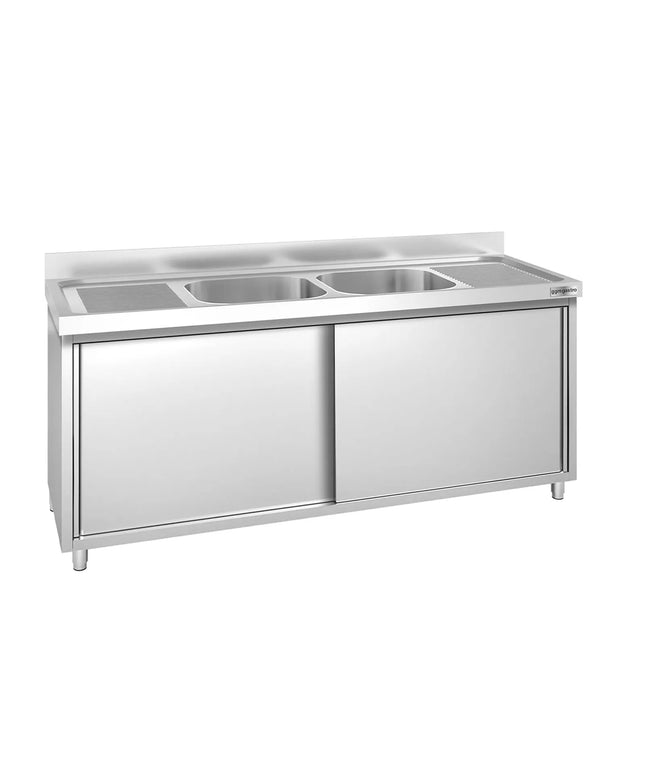 GGM Gastro Commercial Sink Cabinet PREMIUM - 1800x700mm - with 2 bowls centre