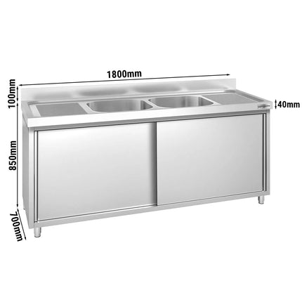 GGM Gastro Commercial Sink Cabinet PREMIUM - 1800x700mm - with 2 bowls centre