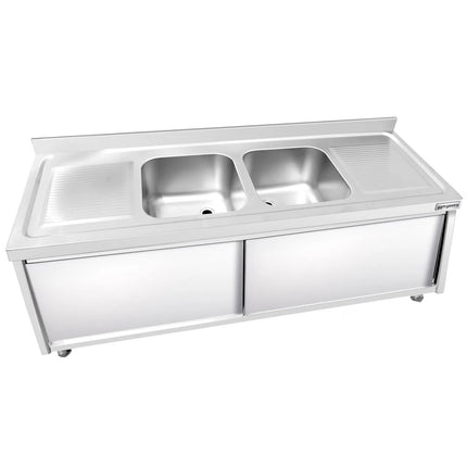 GGM Gastro Commercial Sink Cabinet PREMIUM - 1800x700mm - with 2 bowls centre
