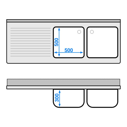 GGM Gastro Commercial Sink Cabinet PREMIUM - 1800x700mm - with 2 bowls right-hand