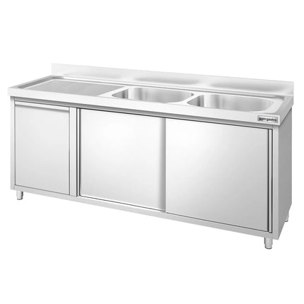 GGM Gastro Commercial Sink Cabinet PREMIUM - 1800x700mm - with waste bin & 2 bowls right-hand