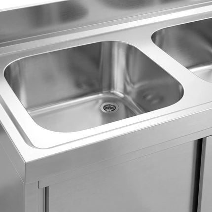 GGM Gastro Commercial Sink Cabinet PREMIUM - 1800x700mm - with waste bin & 2 bowls left-hand