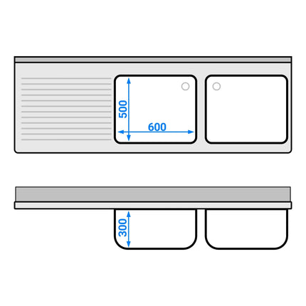 GGM Gastro Commercial Sink Cabinet PREMIUM - 2000x700mm - with 2 bowls right-hand