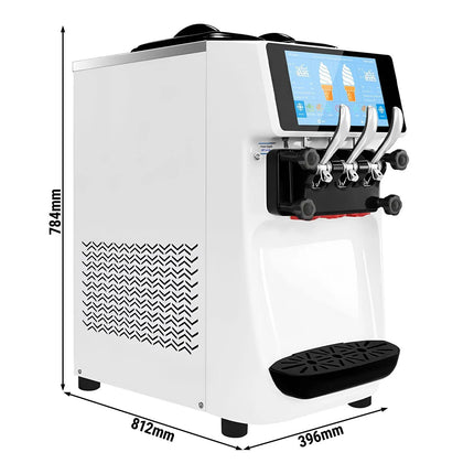 GGM Gastro Commercial Soft Serve Ice Cream Machine - 30-32L/h - 2.68kW - Touchscreen - for 3 flavours (twin twist) - Tabletop unit - Pre-Cooling