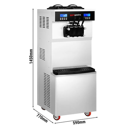GGM Gastro Commercial Soft Serve Ice Cream Machine - 36L/h - 3.8kW - for 3 flavours (twin twist) - Freestanding unit - Pre-Cooling - Self-Cleaning
