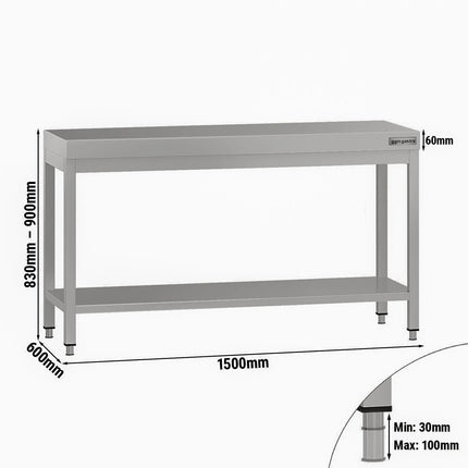 GGM Gastro Commercial Stainless Steel Centre Table ECO - 1500x600mm - with Undershelf - with Cross Bracing